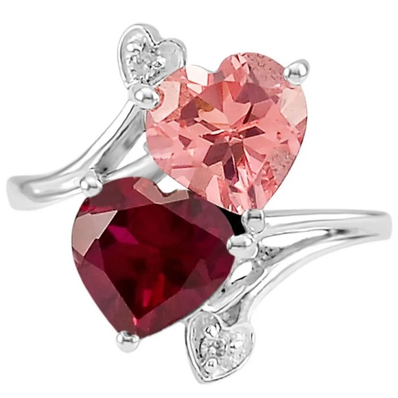 Peach Morganite & Ruby Handcrafted Ring Size 8 - Picture 3 of 3